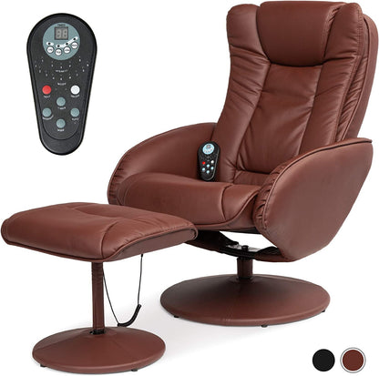 Faux Leather Electric Massage Recliner W/Stool Footrest Ottoman, Remote Control, 5 Heat &amp; Massage Modes, Side Pockets - Black