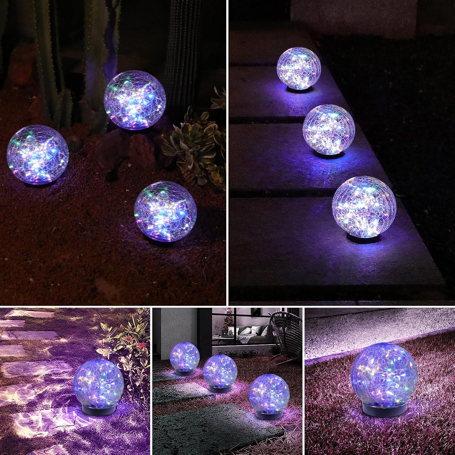 Solar Globe Lights Outdoor Waterproof-Solar Balls-Solar Garden Lights-Solar Orbs for outside 4 Pack Cracked Glass Ball for Lawn Patio Yard Backyard Decorations