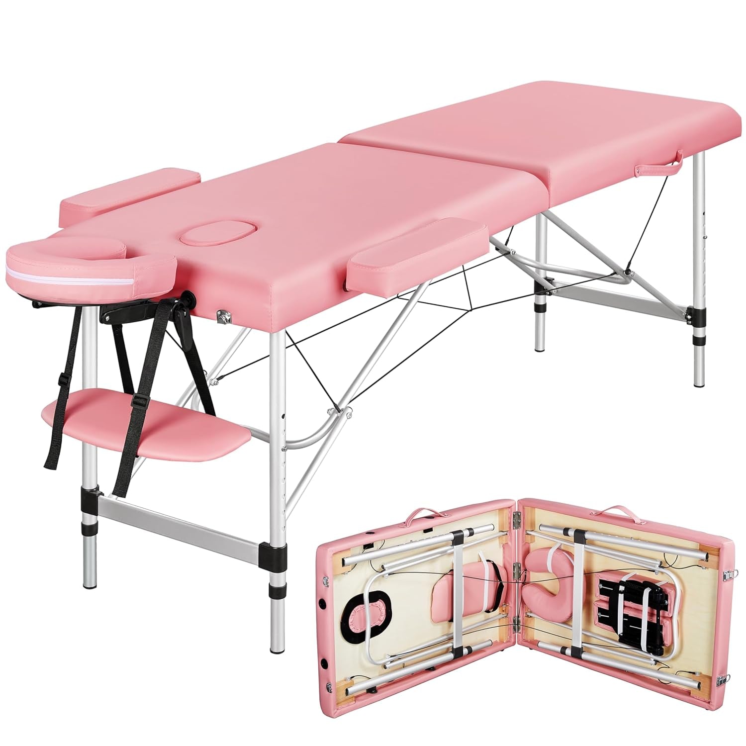 Massage Tables Portable Massage Bed Aluminium Height Adjustable Facial Salon Tattoo Bed with Non-Woven Bag, 28 Inch Width Black