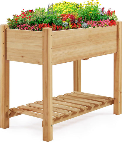 34X18X30In Horticulture Raised Garden Bed Planter Box with Legs &amp; Storage Shelf Wooden Elevated Vegetable Growing Bed for Flower/Herb/Backyard/Patio/Balcony