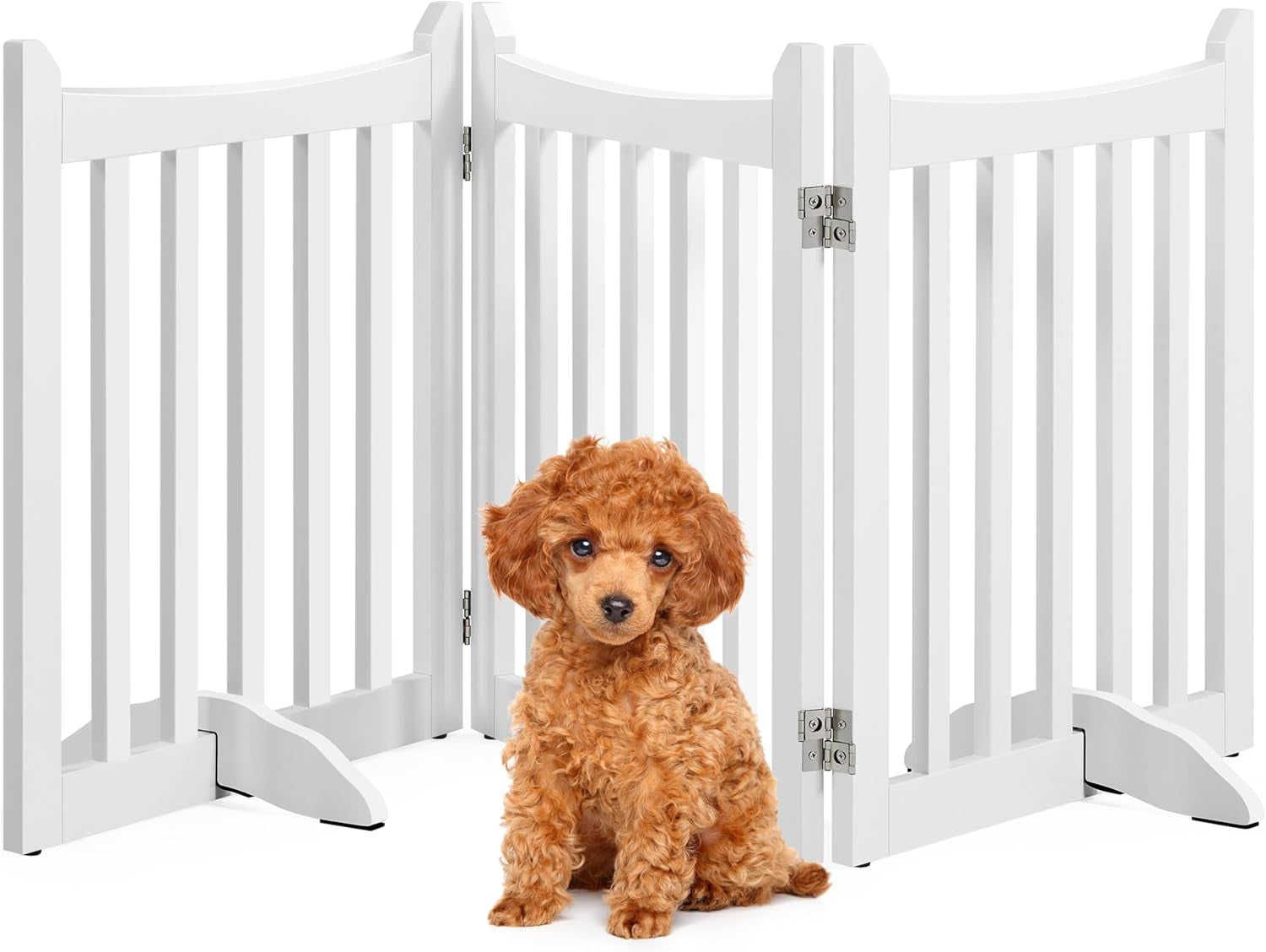 Dog Gate 36&quot; H Extra Large Freestanding Pet Gate 3-Panel Wooden Dog Fence with 2 Support Feet Folding Dog Gate for Indoor, Stairs, Doorways, Halls, Kitchen Pet Barrier White, 60&quot; L X 36&quot; H