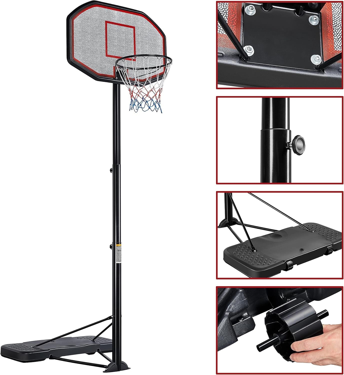 Portable Basketball Hoop,7 to 10 FT Adjustable Height Basketball Stand System for Youth Adult Indoor Outdoors W/Wheels &amp; 43 Inch Backboard