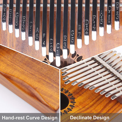 Kalimba Thumb Piano 17 Keys, Portable Mbira Finger Piano Gifts for Kids and Adults Beginners Wood