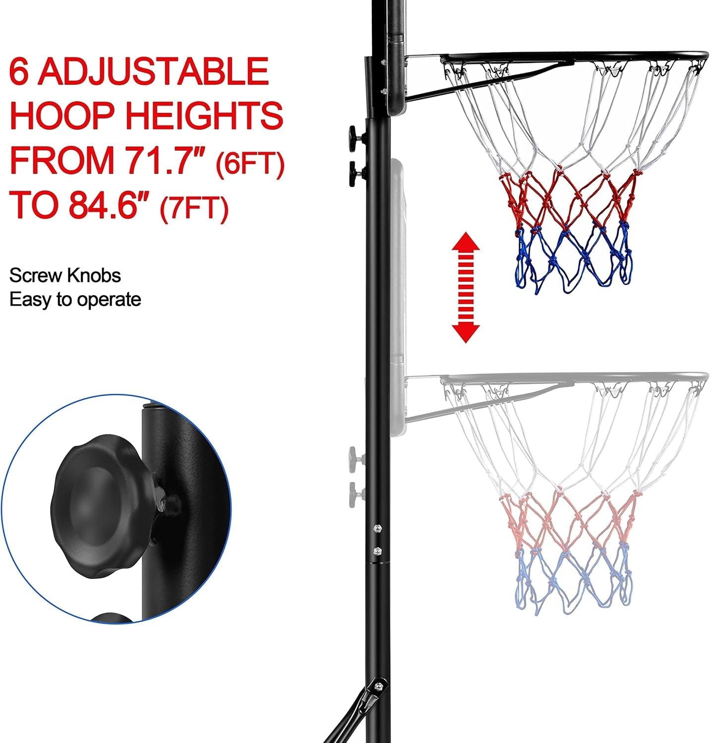 Kids Basketball Hoop Outdoor Stand Portable Basketball Goal System Set 7.6-8.6Ft Height Adjustable with PE Backboard W/ 2 Wheels Use for Indoor &amp; Outdoor Sports