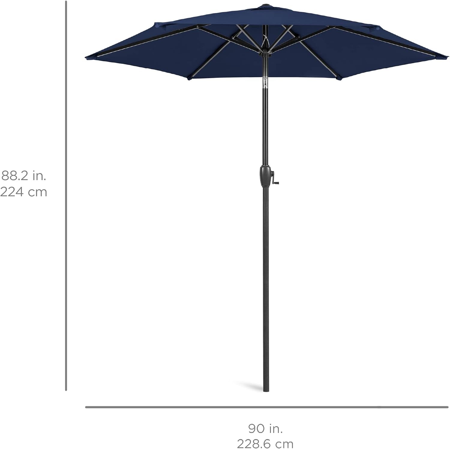 7.5Ft Heavy-Duty round Outdoor Market Table Patio Umbrella W/Steel Pole, Push Button Tilt, Easy Crank Lift - Navy Blue