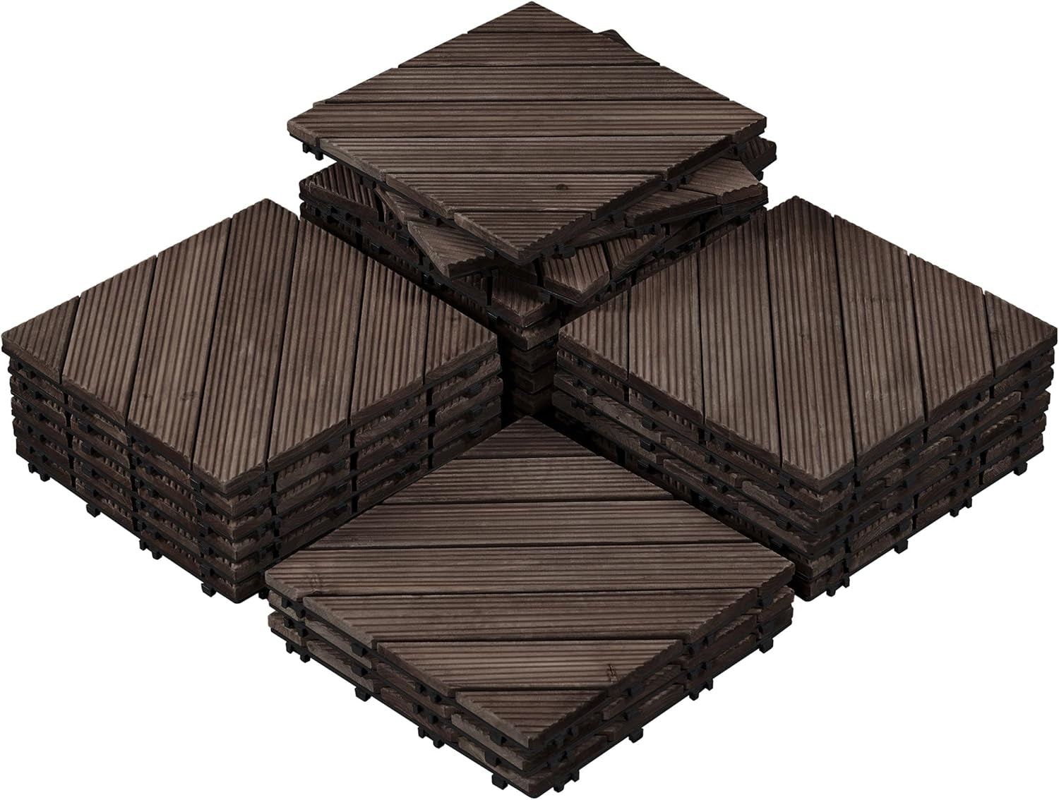 27PCS Wooden Flooring Patio Deck Tiles Interlocking Tiles Patio Solid Wood and Plastic Indoor&amp;Outdoor 12 X 12In, Natural Wood-Diagonal