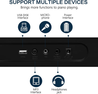 61 Key Portable Electronic Keyboard Piano W/Lighted Full Size Keys, LCD, Headphones, X-Stand, Stool, Music Rest, Microphone, Note Stickers, Built-In Speakers,3 Teaching Modes