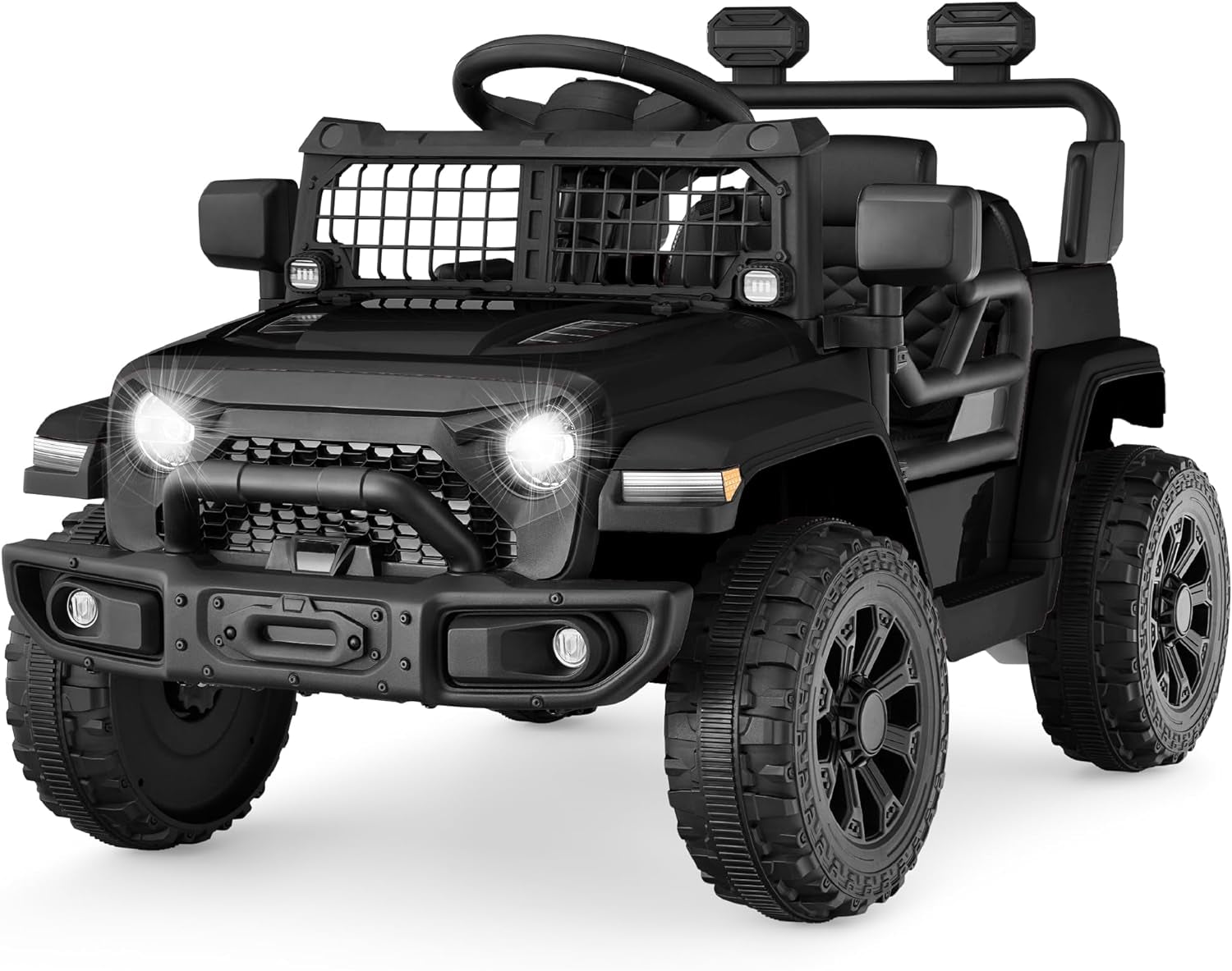 6V Kids Ride on Toy, Mini Truck, Electric Play Car W/Parent Remote Control, 4-Wheel Suspension, LED Lights, 2 Speeds, Functional Horn, 3.1MPH Max Speed - Black