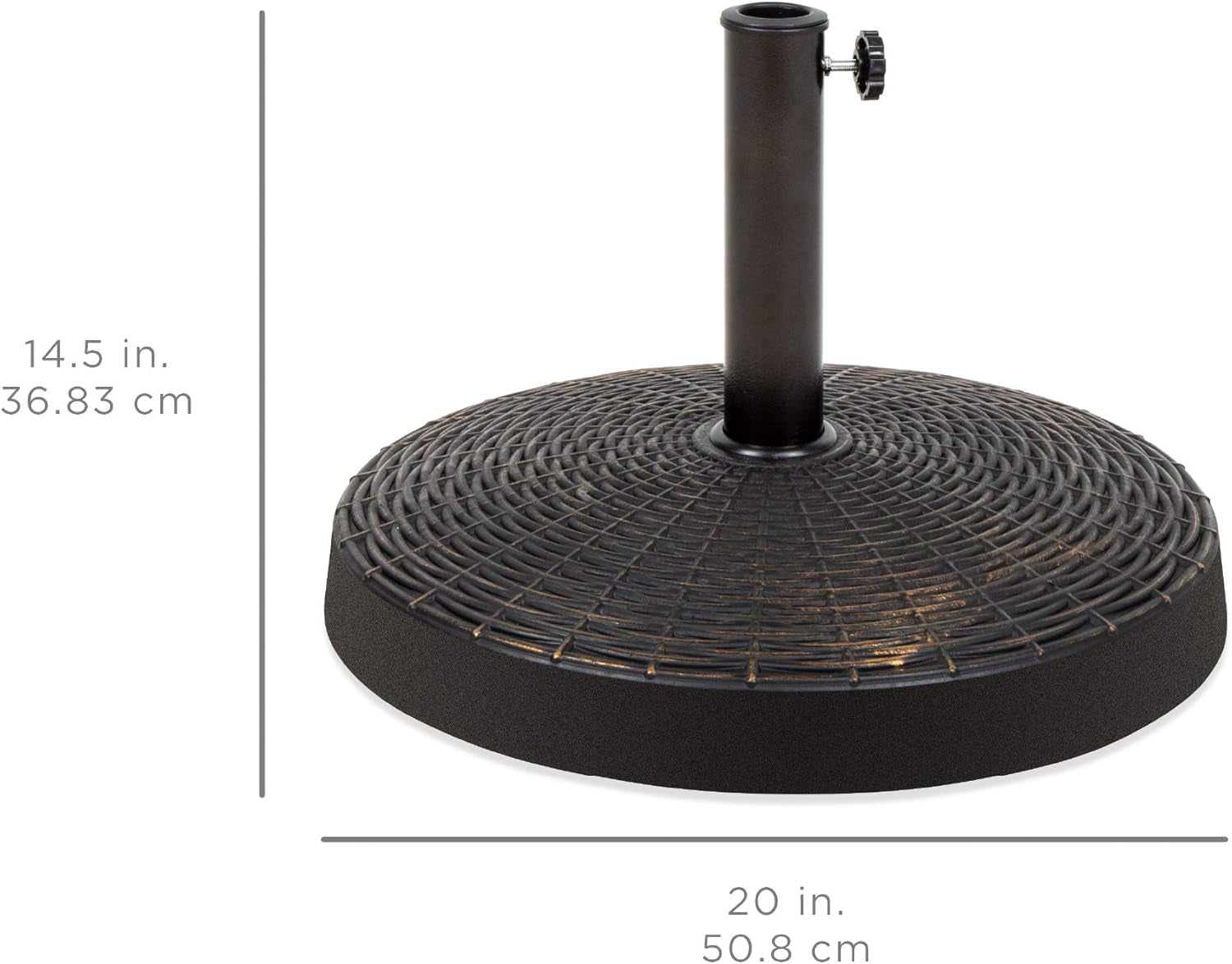 55Lb Outdoor Patio Umbrella Stand Resin round Umbrella Base W/Wicker Design, Antique Bronze Finish