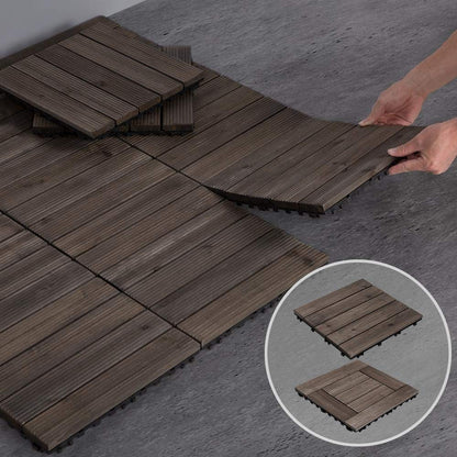 11Pcs Patio Deck Tiles 12 X 12In Interlocking Wood Floor Tiles Indoor &amp; Outdoor for Patio Garden Deck Poolside Tiles, Black