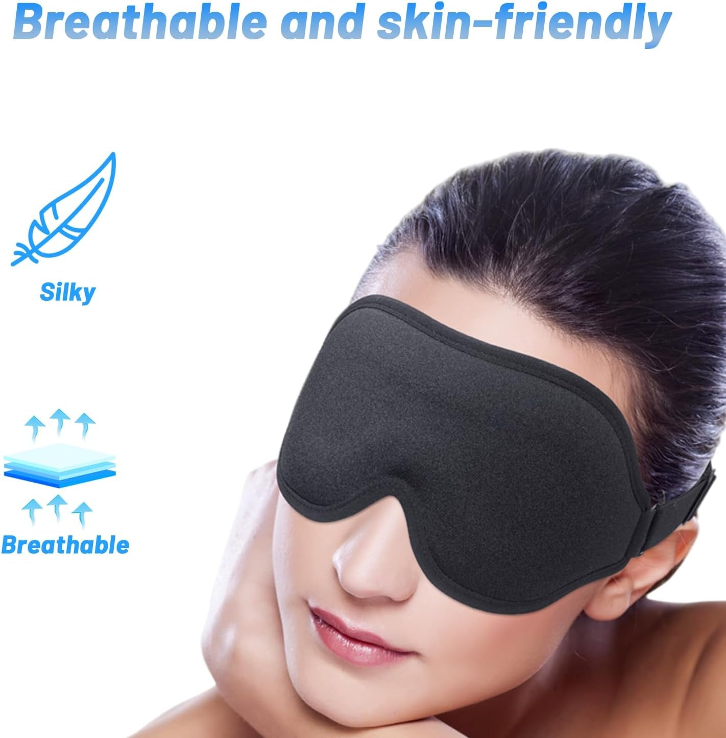 Sleep Eye Mask for Men Women, Lash Extensions 3D Sleeping Mask, Travel Blackout Night Blindfold Eye Shade Cover with Adjustable Strap (Black-3D)