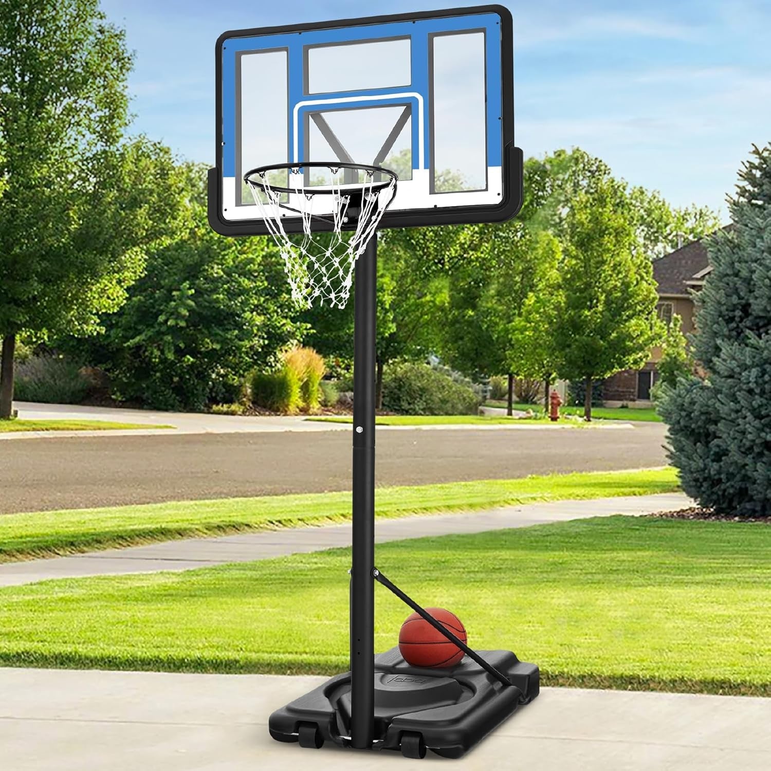 10Ft Regulation Basketball Hoop, 7.5-10Ft Height Adjustable Outdoor Goal W/Shock Absorbent Rim, Base Gel, 2 Wheels