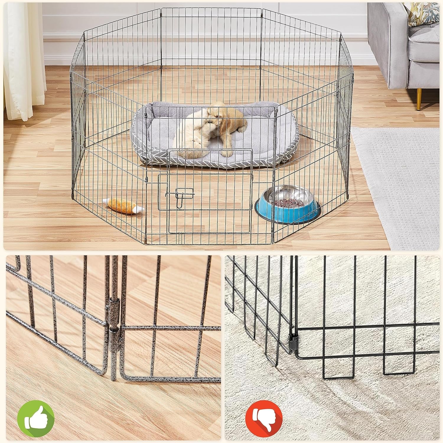 24&quot; High 8 Panel Foldable Metal Dog Exercise Pen Pet Playpen Dog Fence Outdoor &amp; Indoor Use for Small Animals with Door Black