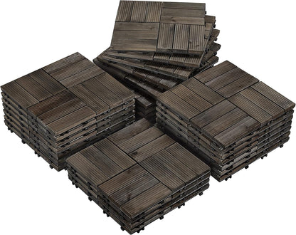 Patio Tiles Wooden Interlocking Deck Tiles 27PCS Garden Floor 12&quot;X12&quot;Indoor Outdoor Composite Decking for Porch Poolside Balcony Backyard1 Sq. Ft/Piece, Natural Wood