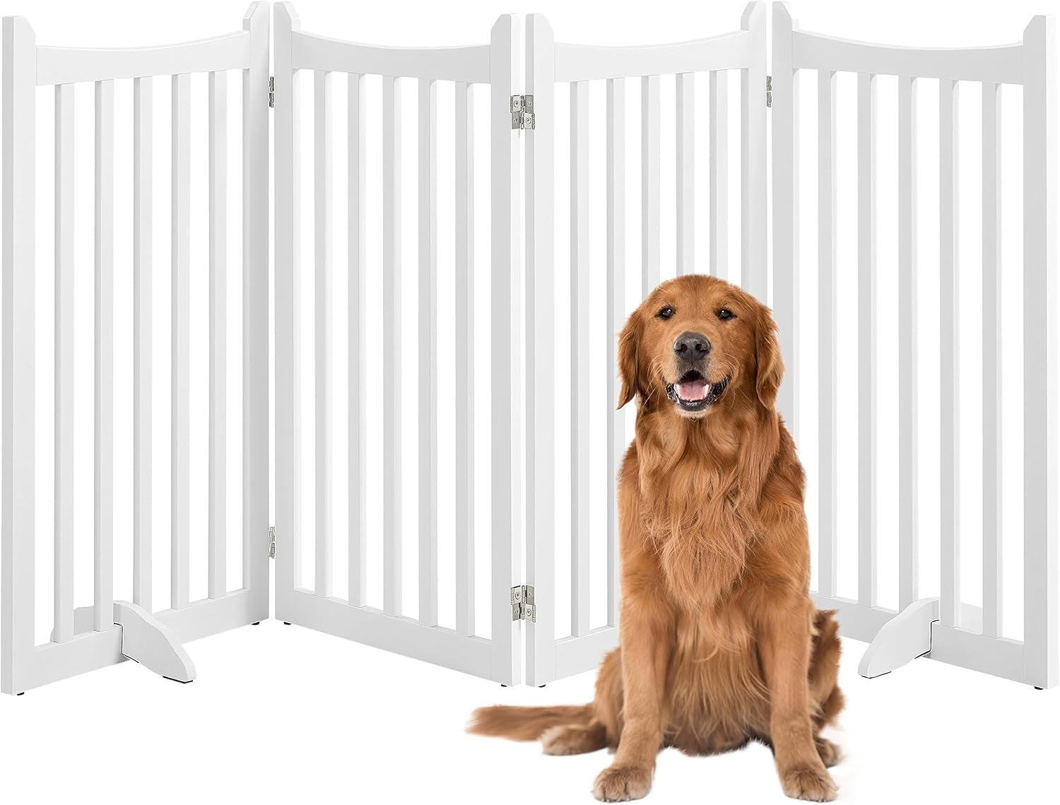 36&quot; H Extra Tall Freestanding Pet Gate 4-Panel Wooden Dog Fence with 2 Support Feet Folding Dog Gate for Indoor, Stairs, Doorways, Halls, Kitchen Wooden Pet Barrier White, 79.5&quot; L X 36&quot; H