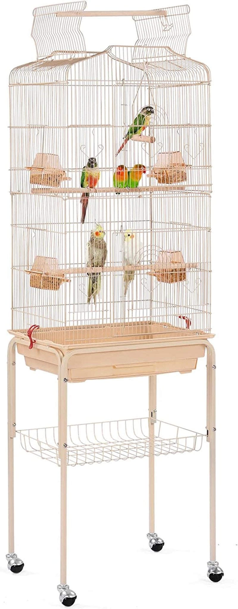 64-Inch Play Open Top Medium Small Bird Cage with Detachable Rolling Stand for Parrot Lovebirds Finches Canaries Parakeets Cockatiels Budgie Parrotlet Conures