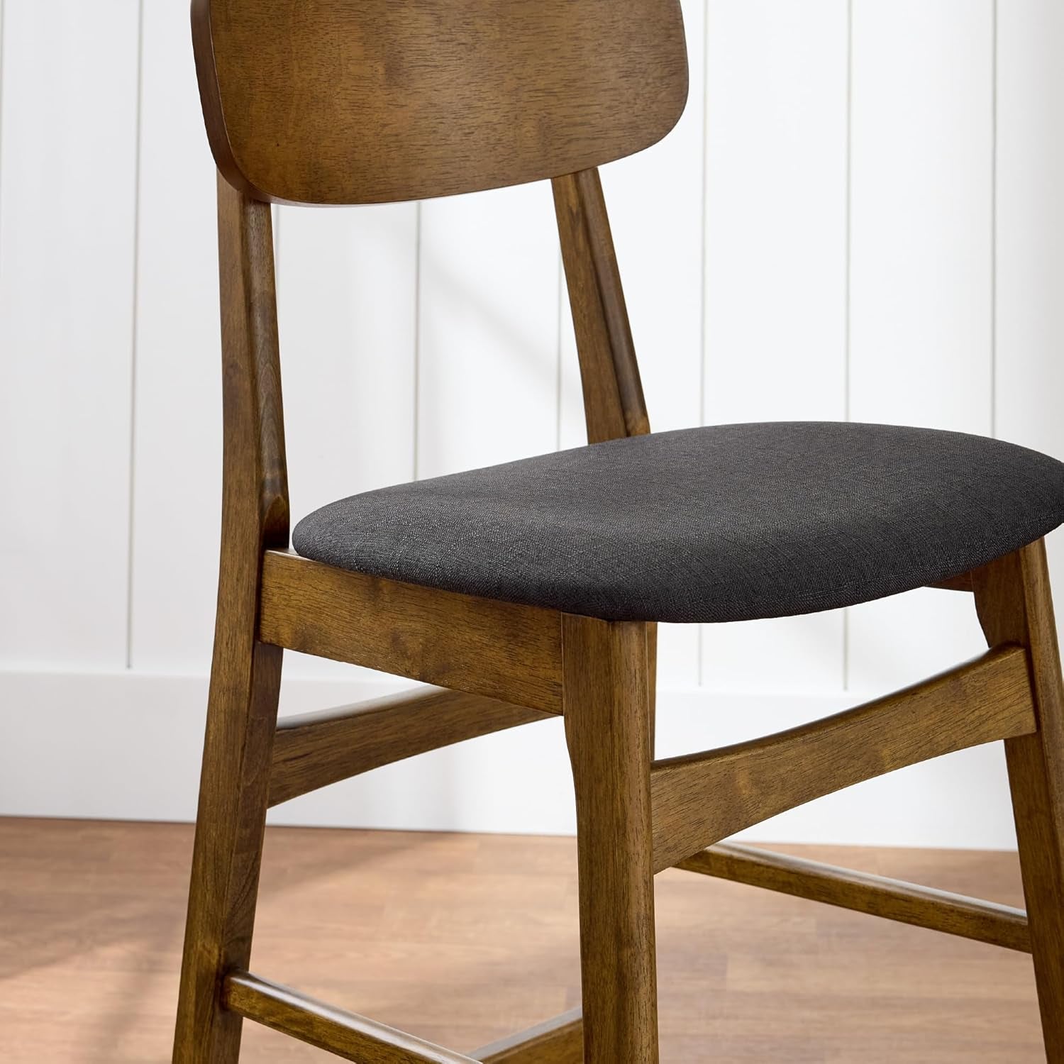 Bar Stool Set of 2, Farmhouse Counter Height W/Armless Upholstered Cushioned Seat, Wooden Curved Backrest - Walnut/Charcoal