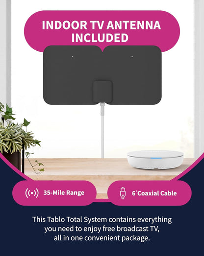 Tablo 4Th Gen 2-Tuner Over-The-Air (OTA) DVR + 35-Mile Indoor TV Antenna - Watch, Pause &amp; Record Live TV, News, Sports &amp; Movies Throughout Your Home over Wi-Fi - 50+ Hrs Recording - No Subscriptions