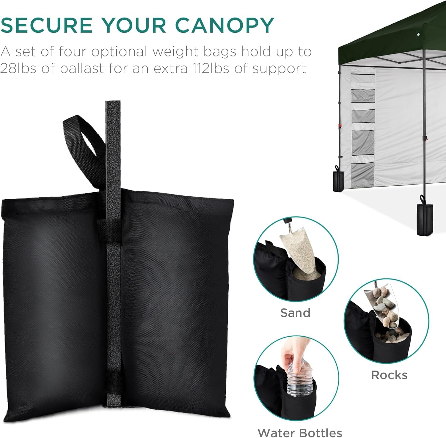 10X10Ft Easy Pop up Canopy W/Side Wall, 10 Pockets, Portable Carrying Case, 1-Button Setup, 4 Weight Bags - Dark Green