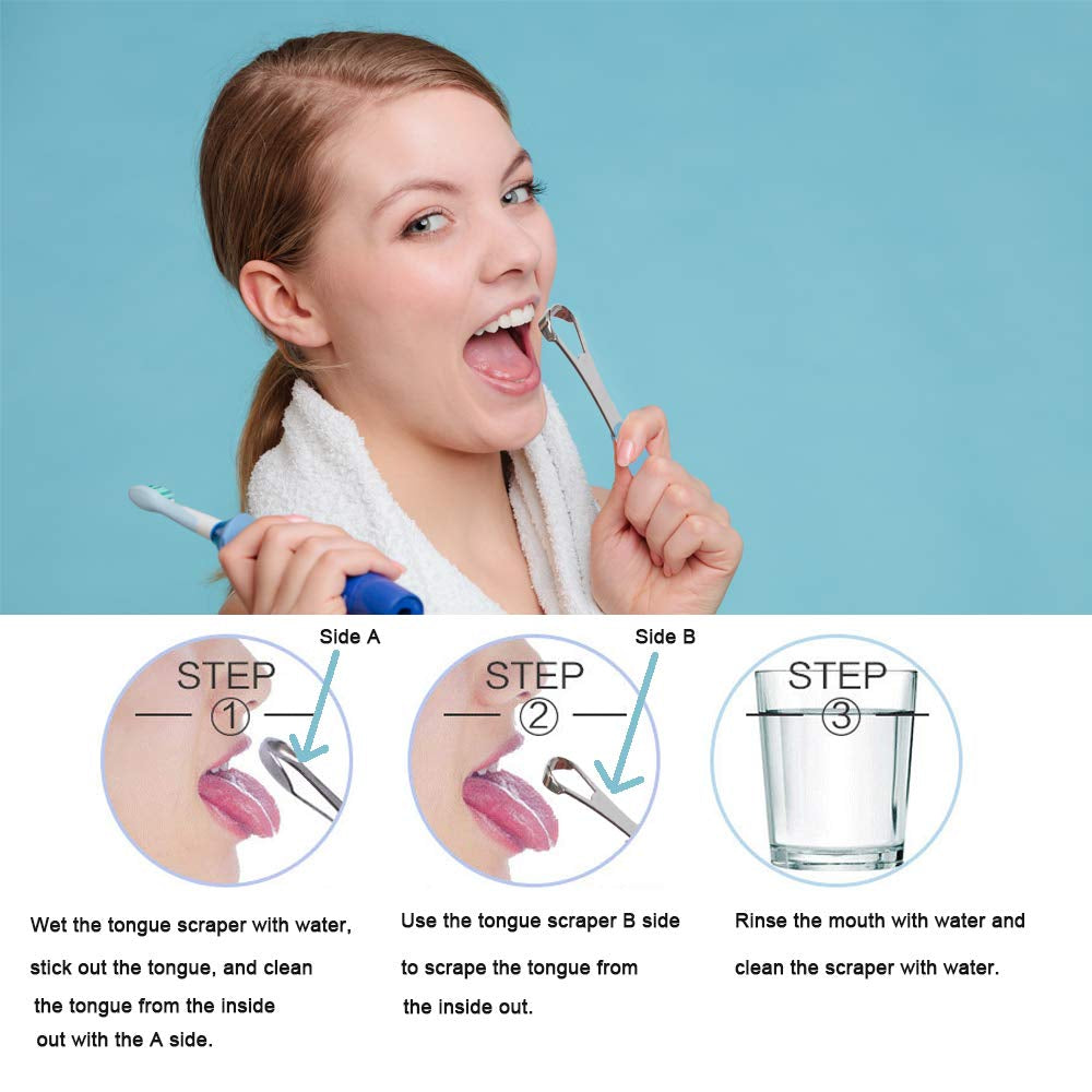 New Version Tongue Scraper Cleaner for Adults &amp; Kids, Medical Grade Metal Tongue Brushes Set for Fresh Breath Dental Eliminate Bad Breath in Seconds (4 Pcs)