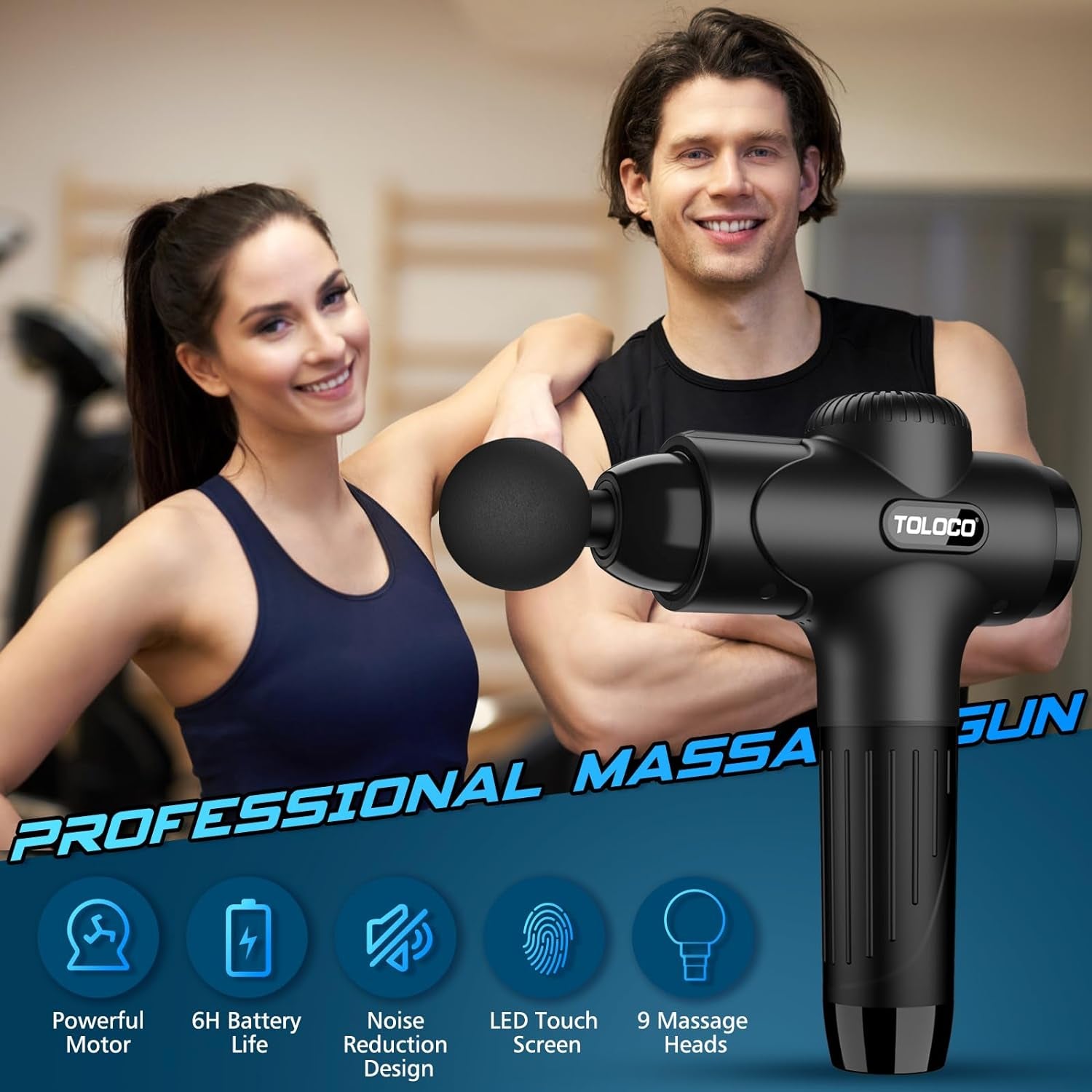 Massage Gun, Massage Gun Deep Tissue, Percussion Massage Gun with 10 Replacement Heads, Super Quiet Portable Electric Massager for Athletes, Relax, Black