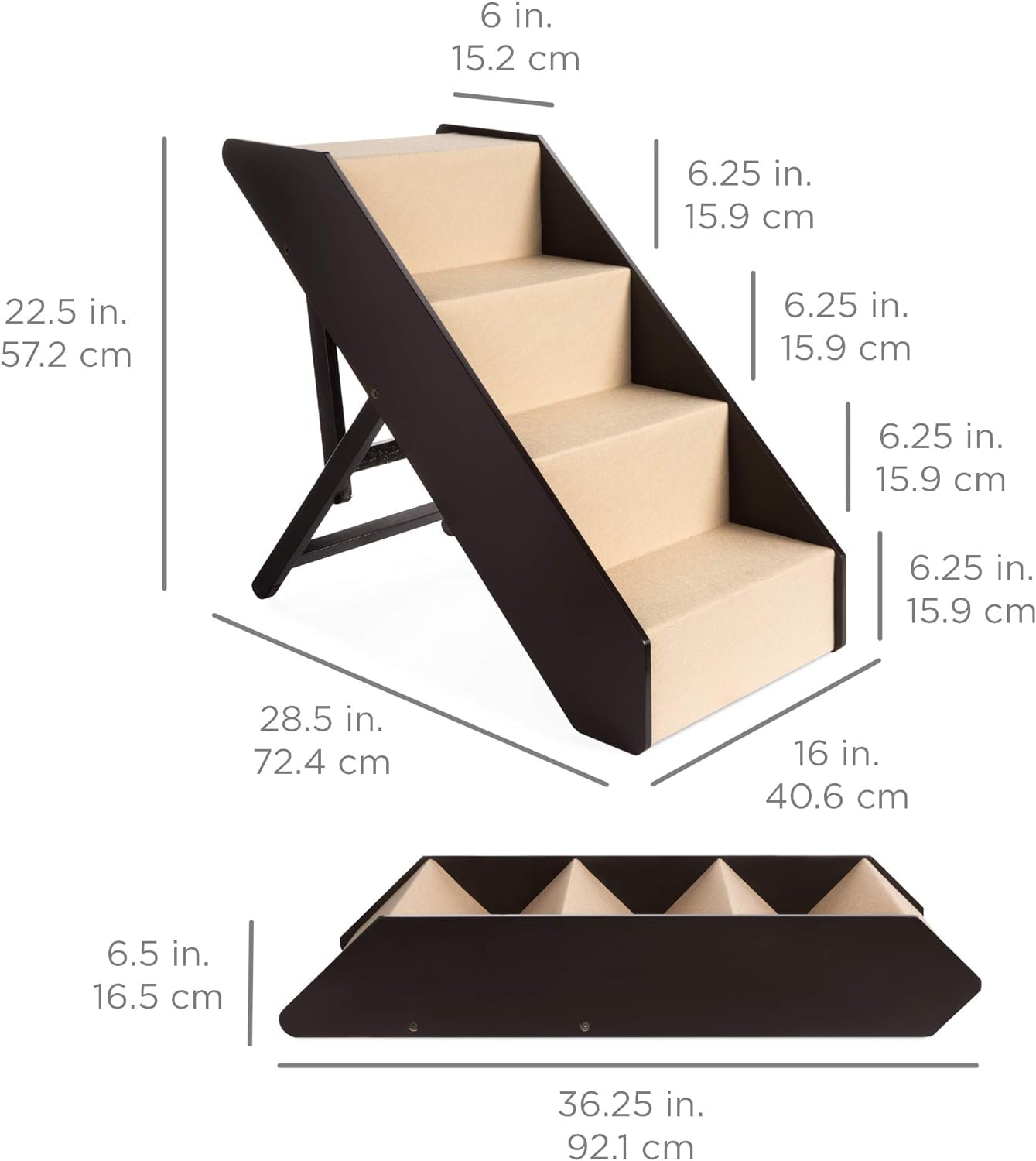 4-Step Foldable Adjustable, Non-Slip Wide Wooden Pet Stairs for Living Room, Bedroom, Dog &amp; Cat Sizes Small, Medium, Large W/Carpet, No Assembly, Ideal for Injured, Elderly Pets