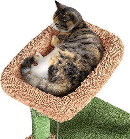 Cactus Cat Tree, 42In Cat Tower for Indoor Cats, Multi Level Cat Condo Scratching Post, Cat Activity Center Pet Furniture W/Ball, Plush Perch, Platform, Basket