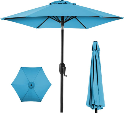 7.5Ft Heavy-Duty round Outdoor Market Table Patio Umbrella W/Steel Pole, Push Button Tilt, Easy Crank Lift - Navy Blue