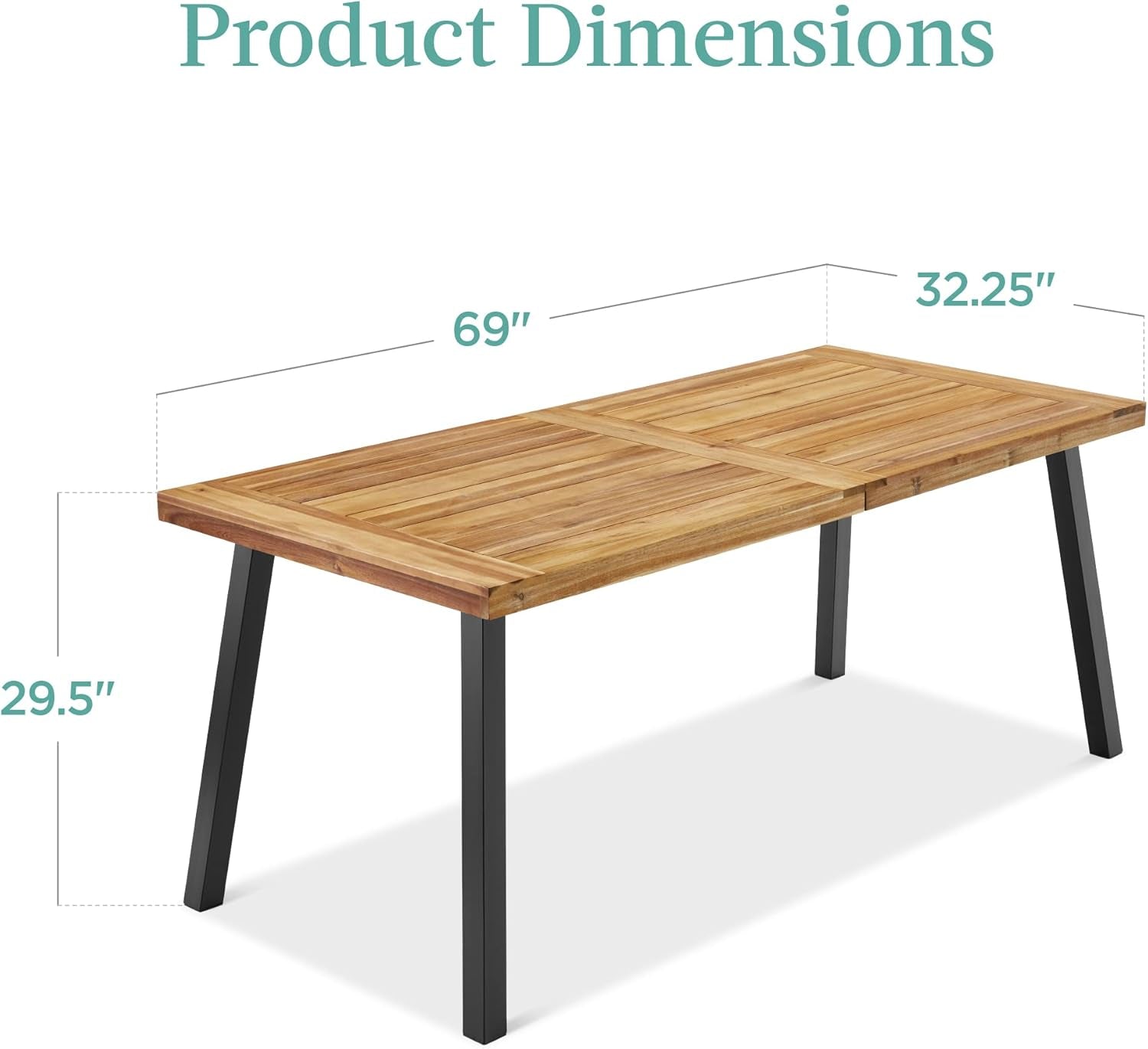 6-Person Indoor Outdoor Acacia Wood Dining Table, Picnic Table W/Powder-Coated Steel, 350 Pound Capacity Legs - Natural