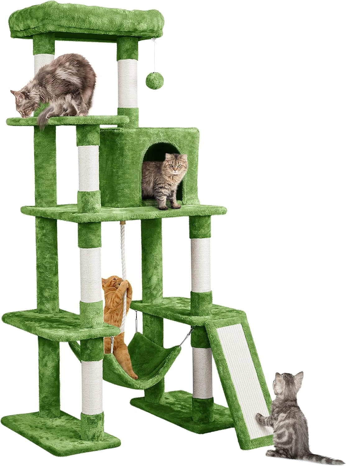 Cat Tree Cat Tower, 63In Multi-Level Cat Tree for Indoor Cats, Tall Cat Tree W/Sisal-Covered Scratching Posts &amp; Condo, Cat Furniture Activity Center for Cats Kitten, Pink