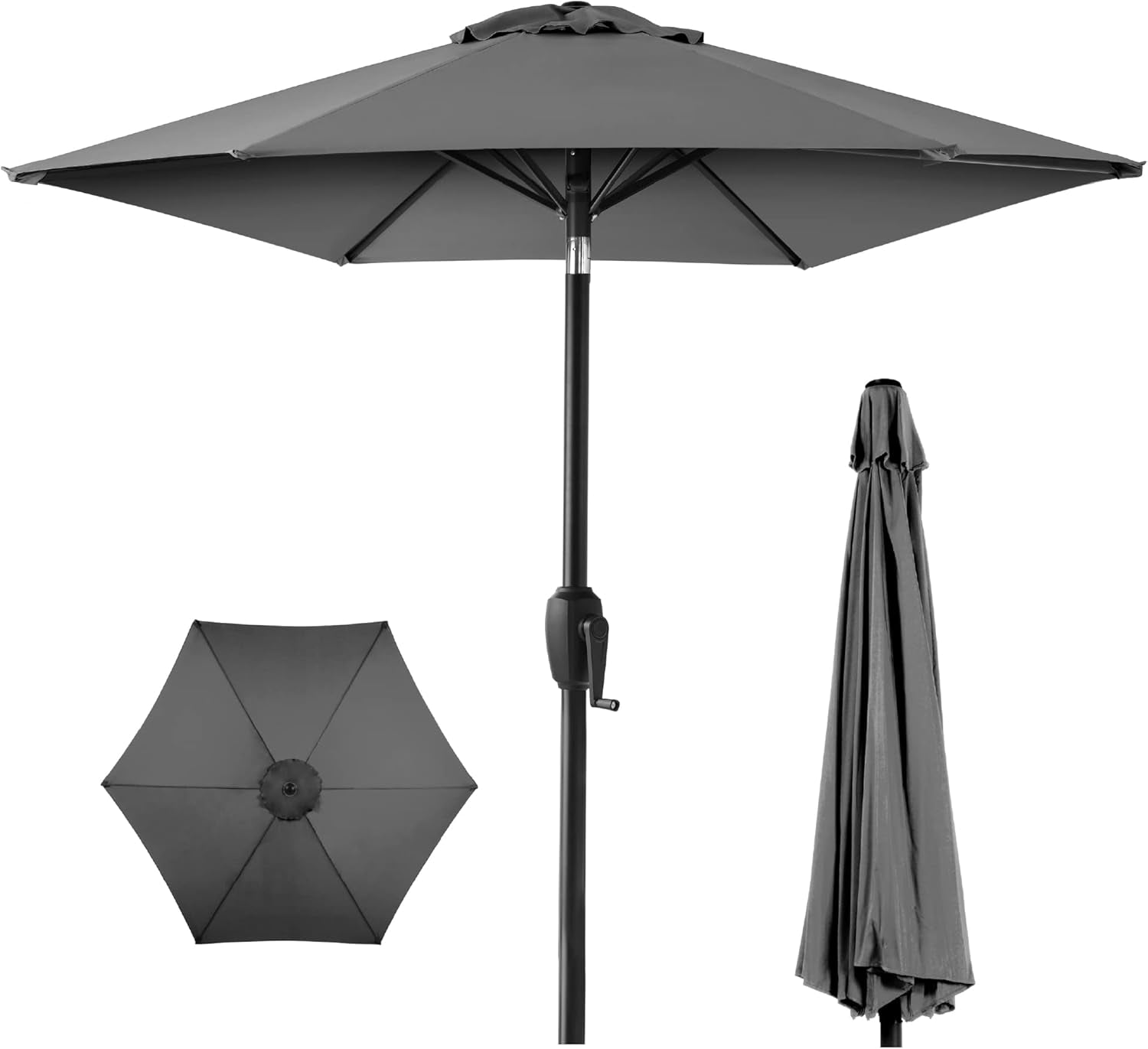 7.5Ft Heavy-Duty round Outdoor Market Table Patio Umbrella W/Steel Pole, Push Button Tilt, Easy Crank Lift - Navy Blue