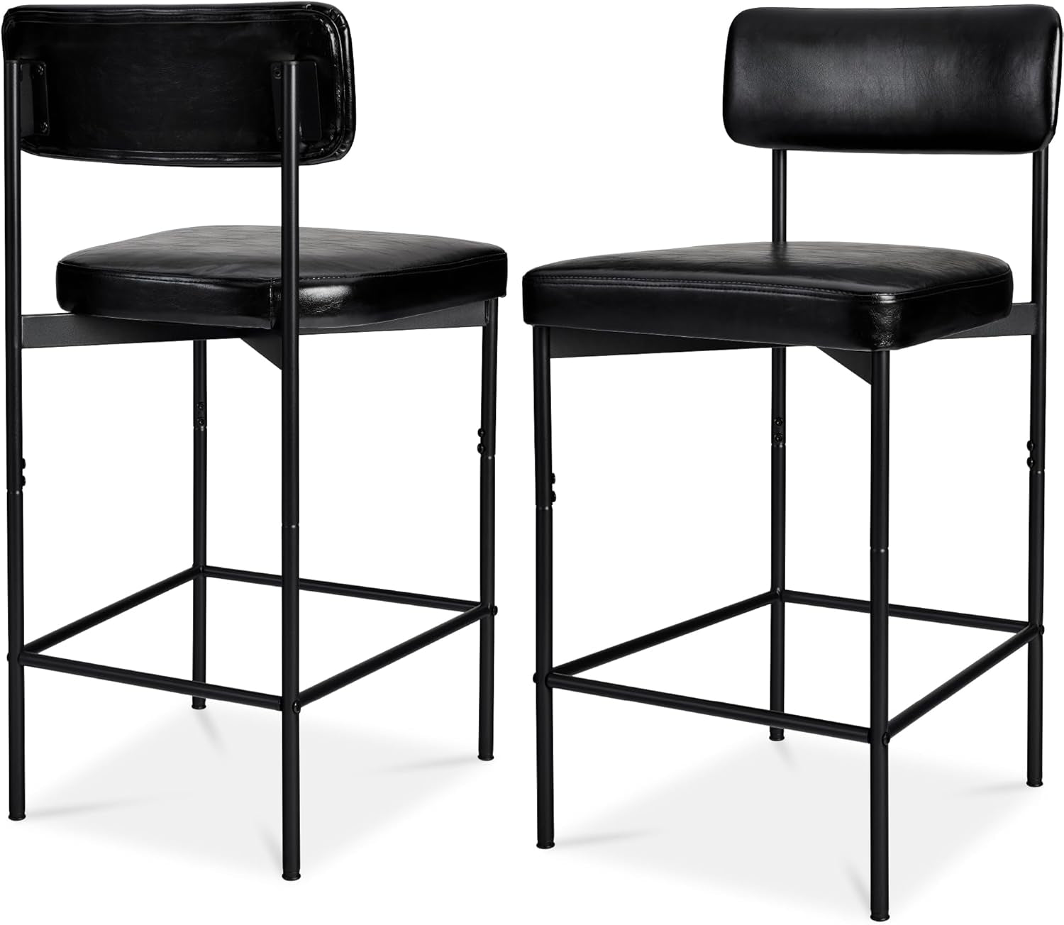 Set of 2 Faux Leather Bar Stools, Armless Counter Height for Kitchen Island, Home, Dining W/Metal Frame - Camel Brown