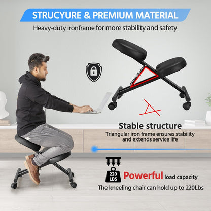 Kneeling Chair Ergonomic Posture Chair for Office Home Standing Work Desk Stool Adjustable Office Chair with Thick Cushion Pad &amp; Flexible Seating Rolling Casters