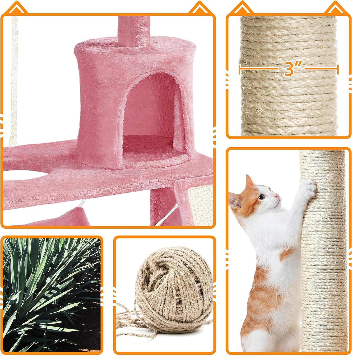 63.5″ H Cat Tree, Multi Level Cat Tree Condo with Basket Hammock Scratching Post, Cat Furniture for Indoor Cats