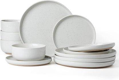 Milkyway Plates and Bowls Set, 12 Pieces Dinnerware Sets, Dishes Set for 4, White