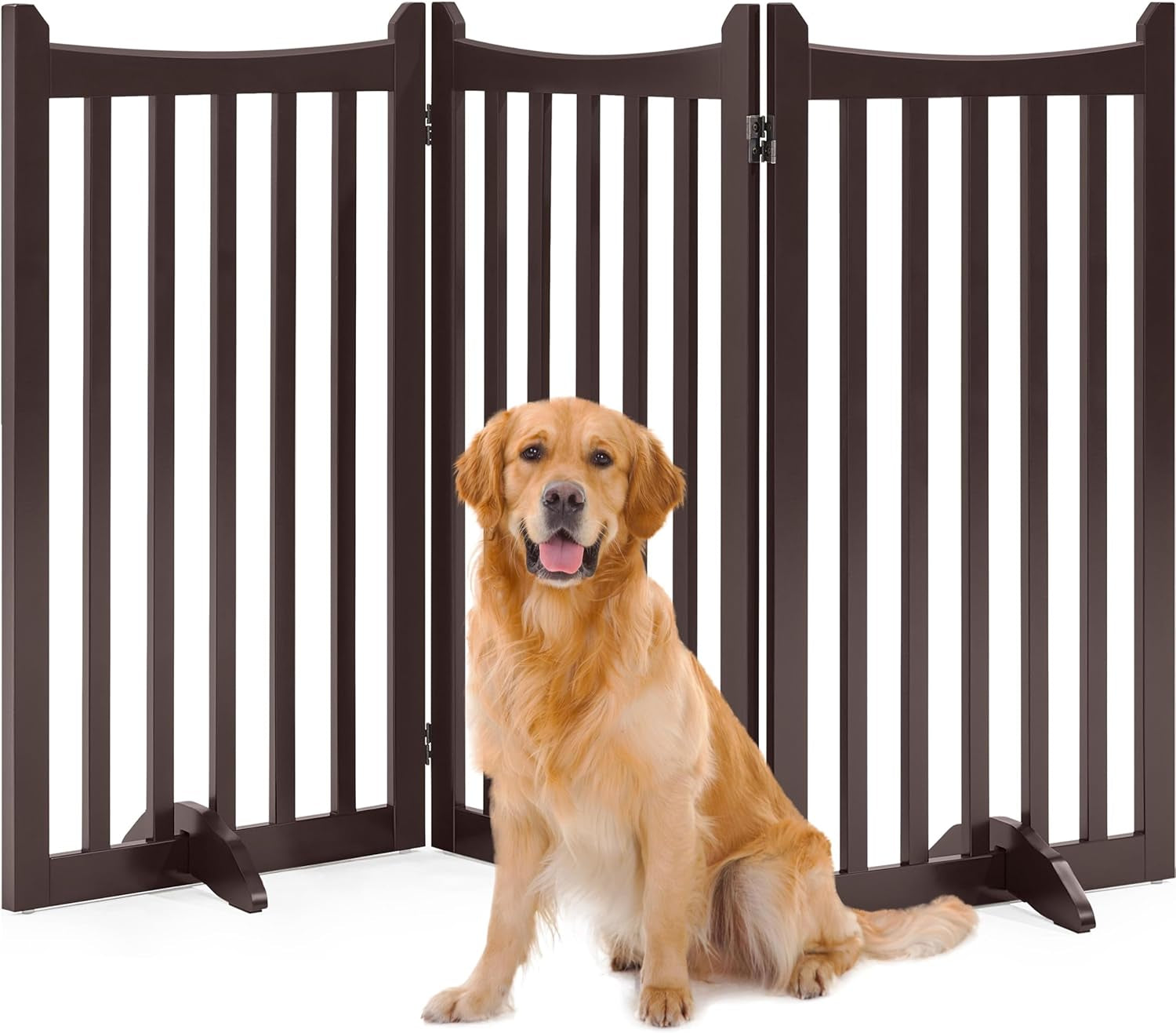 Dog Gate 36&quot; H Extra Large Freestanding Pet Gate 3-Panel Wooden Dog Fence with 2 Support Feet Folding Dog Gate for Indoor, Stairs, Doorways, Halls, Kitchen Pet Barrier White, 60&quot; L X 36&quot; H