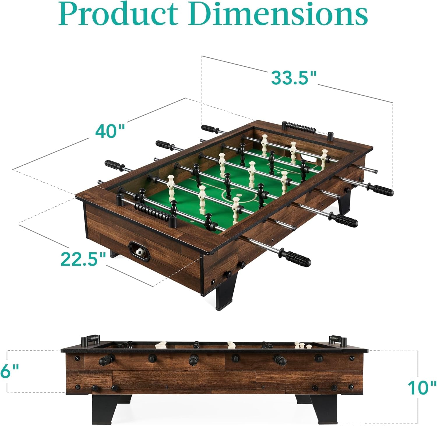 40In Tabletop Foosball Table, Compact Mini Arcade Table Hand Soccer for Kids and Adults, Home, Game Room W/ 2 Balls