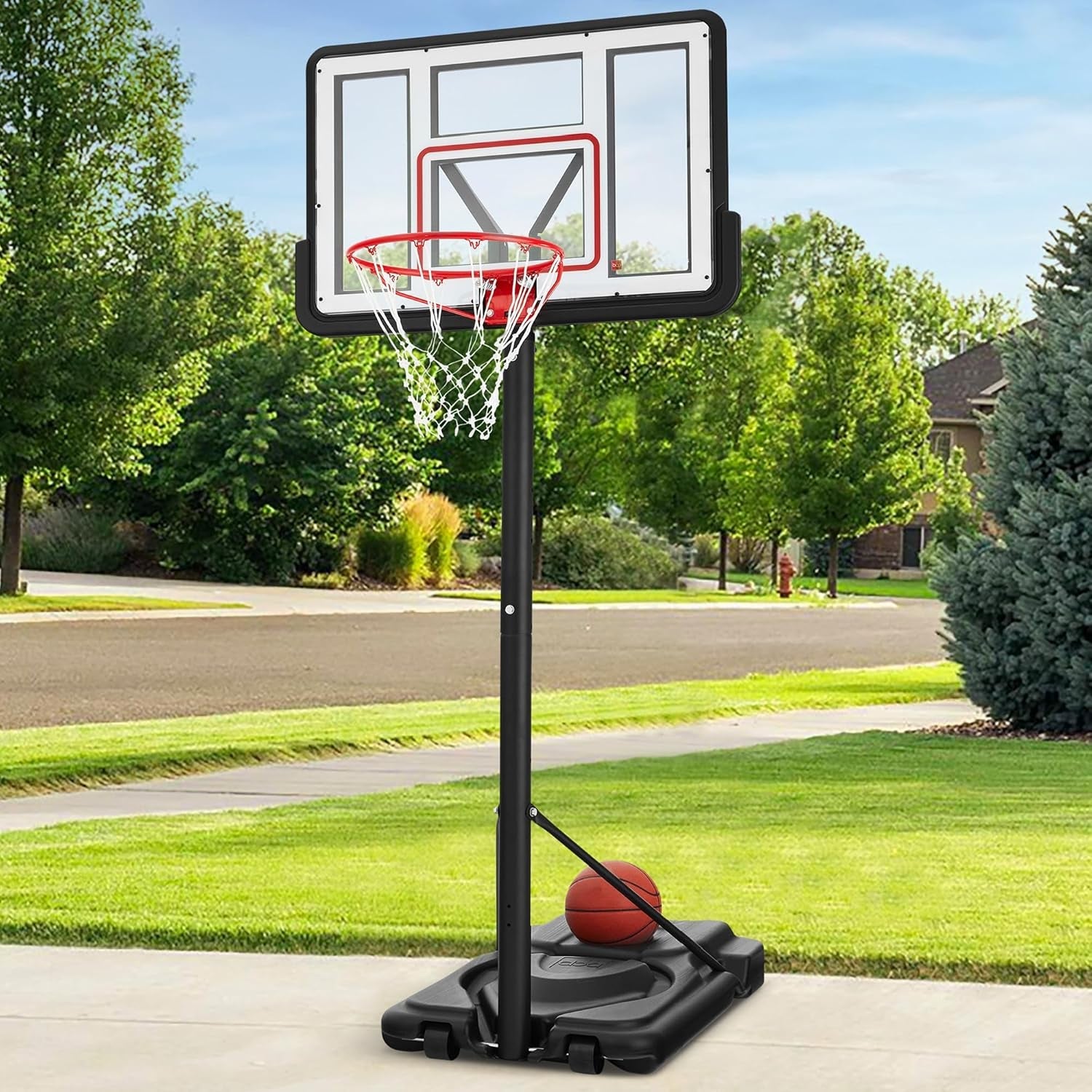 10Ft Regulation Basketball Hoop, 7.5-10Ft Height Adjustable Outdoor Goal W/Shock Absorbent Rim, Base Gel, 2 Wheels