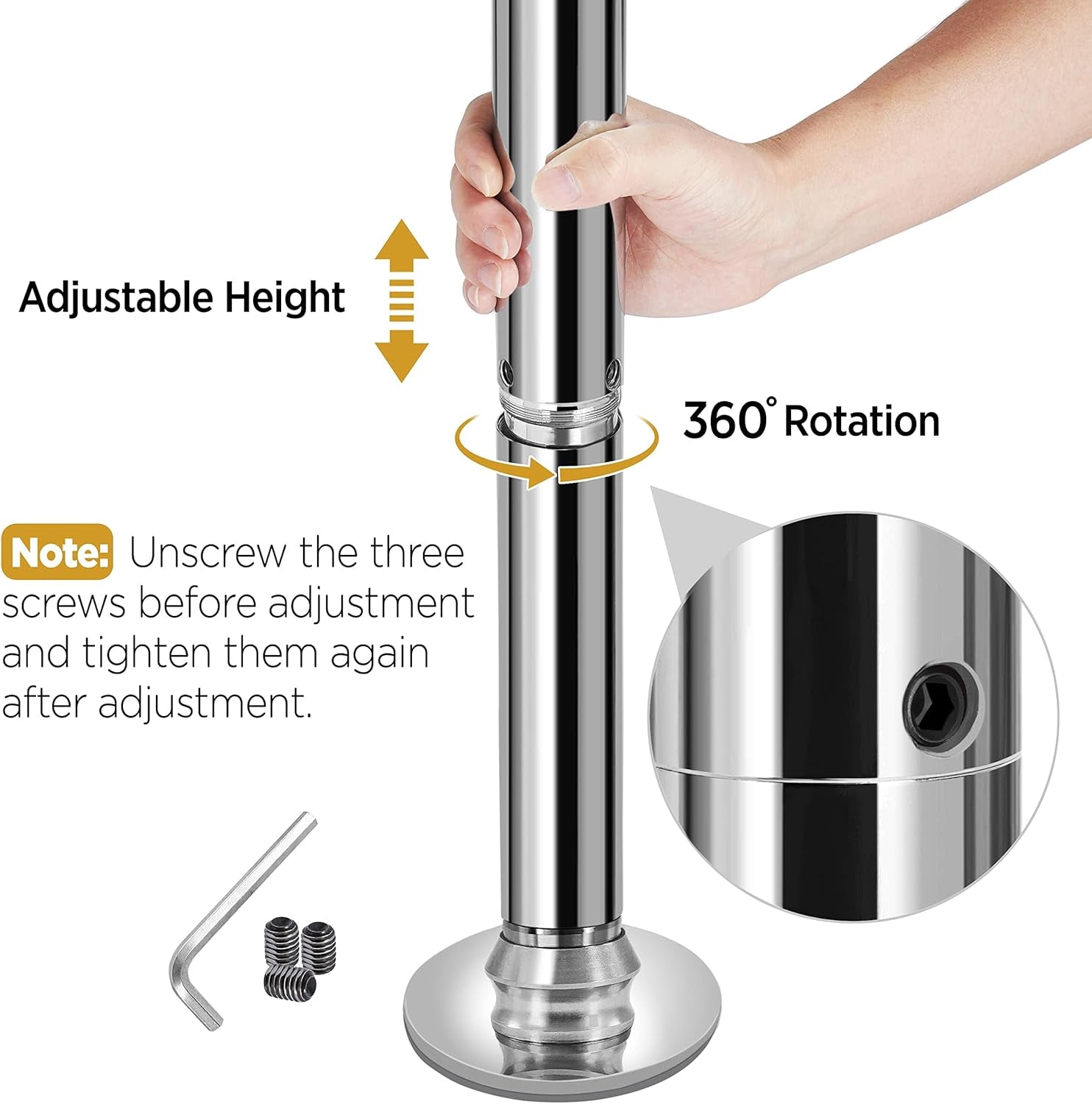 Dancing Pole Portable 45Mm Spinning Static Dance Pole Height Adjustable 7Ft-9Ft for Home/Club Wegiht Capaity 500Lbs Silver