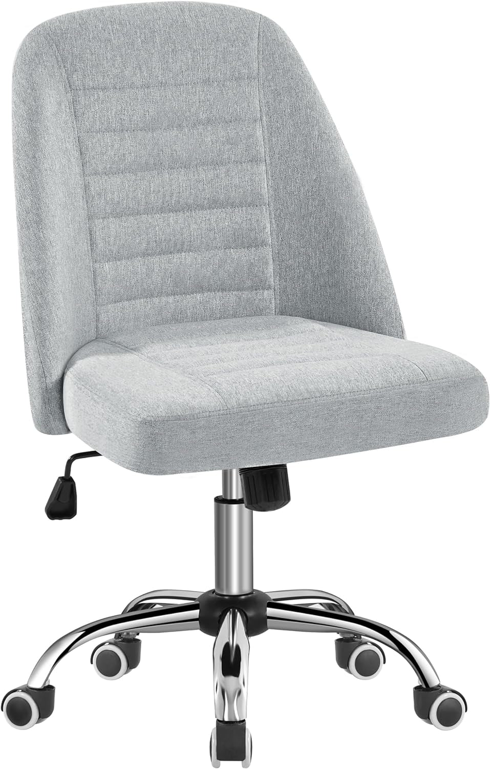 Home Office Desk Chairs, Modern Armless Vanity Chair, Mid Back Desk Chair, Linen Fabric Computer Task Chair with Rolling Wheels, Metal Base