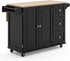 Dolly Madison Kitchen Cart with Wood Top and Drop Leaf Breakfast Bar, Rolling Mobile Kitchen Island with Storage and Towel Rack, 54 Inch Width, Black