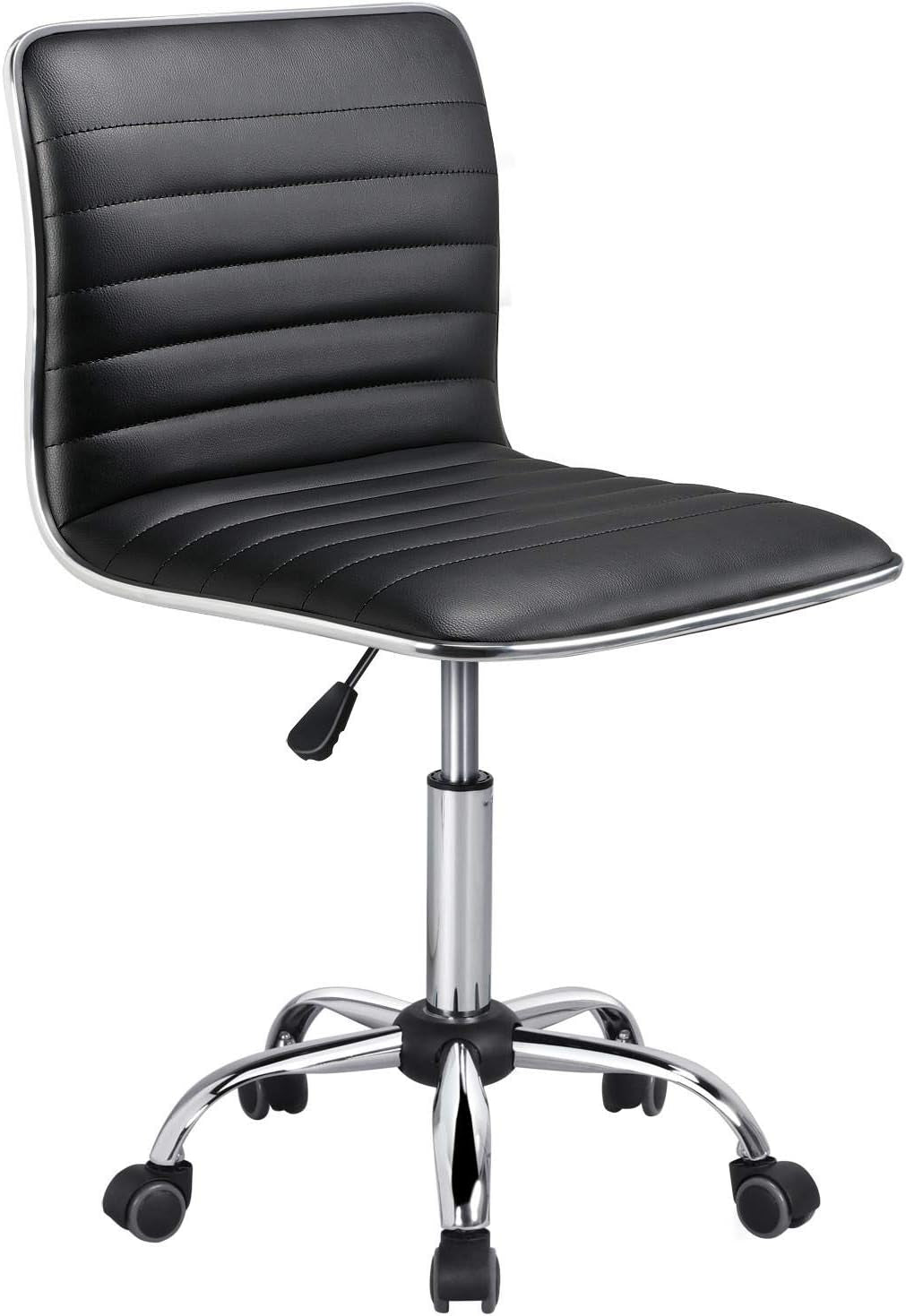 Armless Office Chair Low Back Swivel Computer/Desk/Task Chair Adjustable Makeup Stools on Wheels Dark Grey