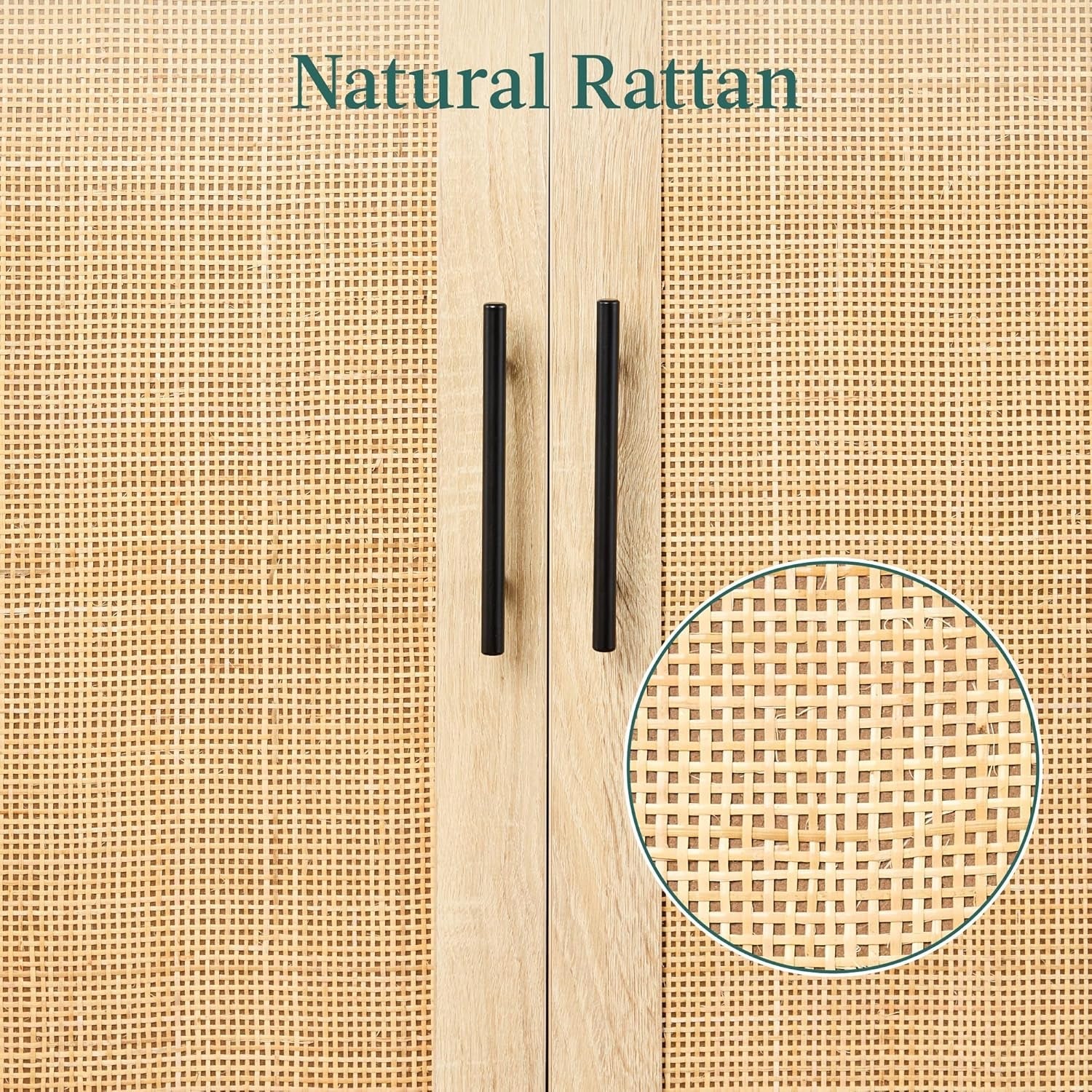 2-Door Natural Rattan 34 X 24In Multiuse Storage Cabinet for Bathroom, Living, Dining Room, Entryway W/Adjustable Shelves