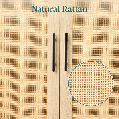 2-Door Natural Rattan 34 X 24In Multiuse Storage Cabinet for Bathroom, Living, Dining Room, Entryway W/Adjustable Shelves