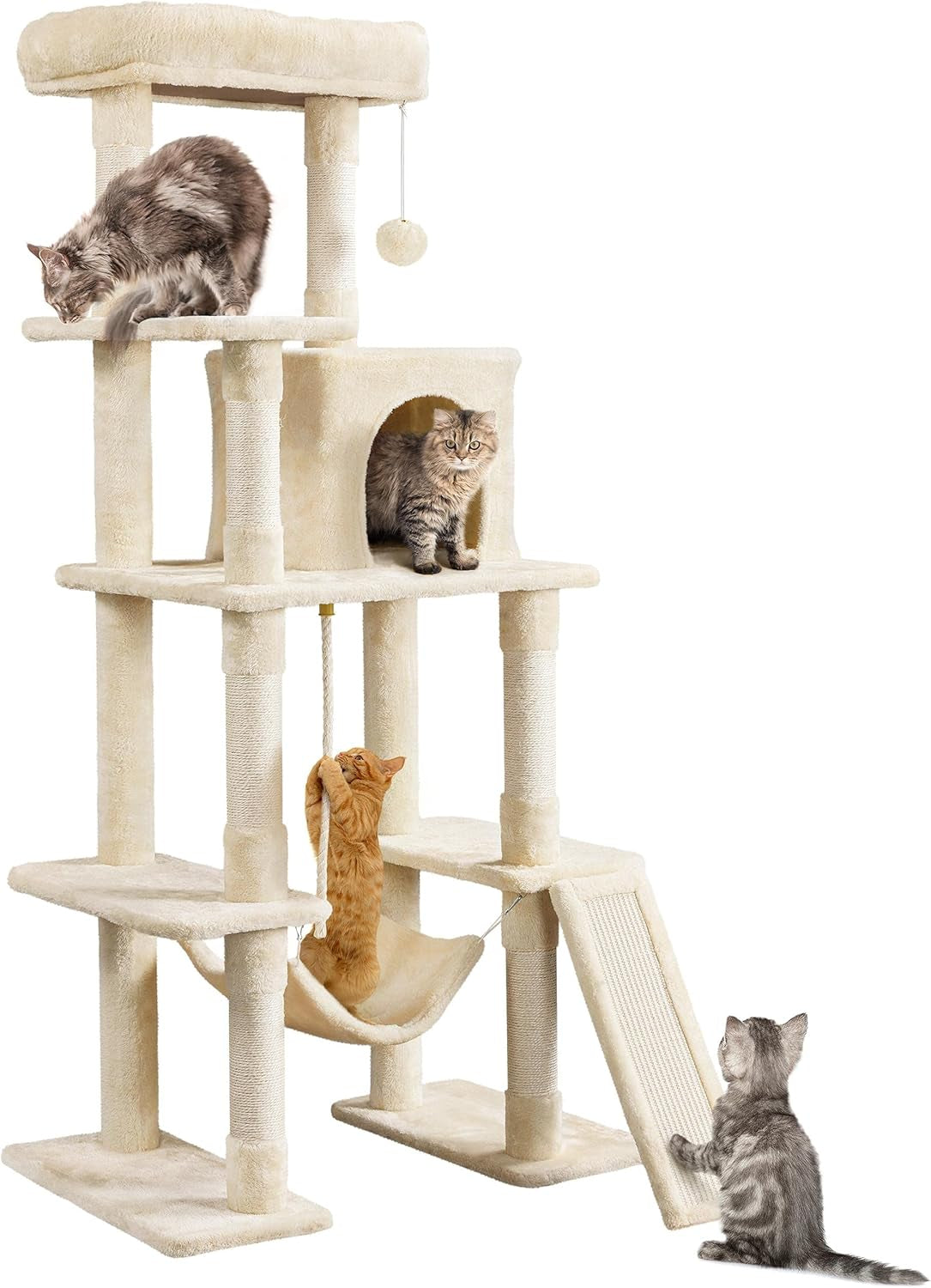 Cat Tree Cat Tower, 63In Multi-Level Cat Tree for Indoor Cats, Tall Cat Tree W/Sisal-Covered Scratching Posts &amp; Condo, Cat Furniture Activity Center for Cats Kitten, Pink