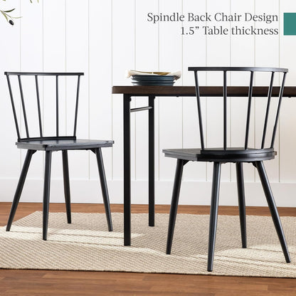 4-Piece Farmhouse Dining Kitchen Table Set, Space Saving Wooden Dinette W/ 2 Black Spindle Back Chairs, Bench - Dark Brown