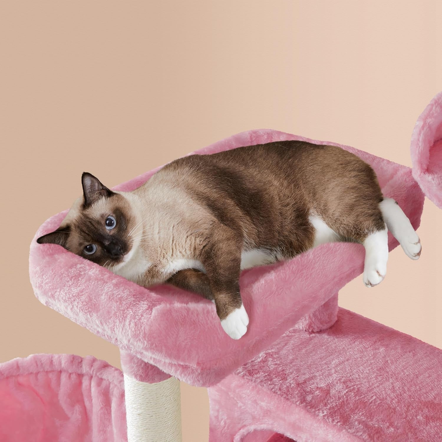 Multi-Level Cat Tree, Large Cat Tower with Condos Platform 64In, Cat House Cat Tree for Medium Cats Pink