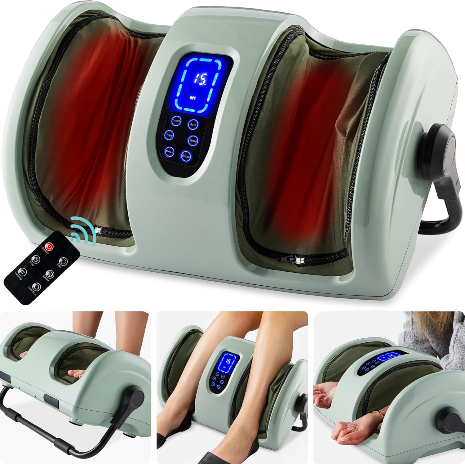 Heated Shiatsu Foot Massager for Pain Relief, Plantar Fasciitis, Neuropathy, Blood Circulation W/Compact Design - Satin Black