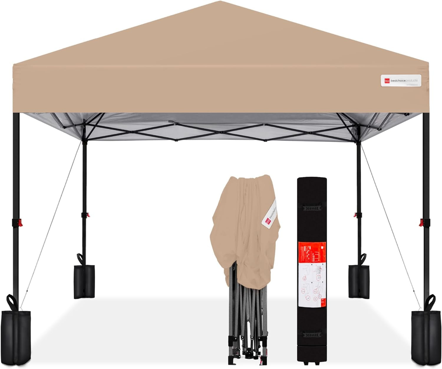 10X10Ft 1-Person Setup Pop up Canopy Tent Instant Portable Shelter W/ 1-Button Push, Case, 4 Weight Bags - White