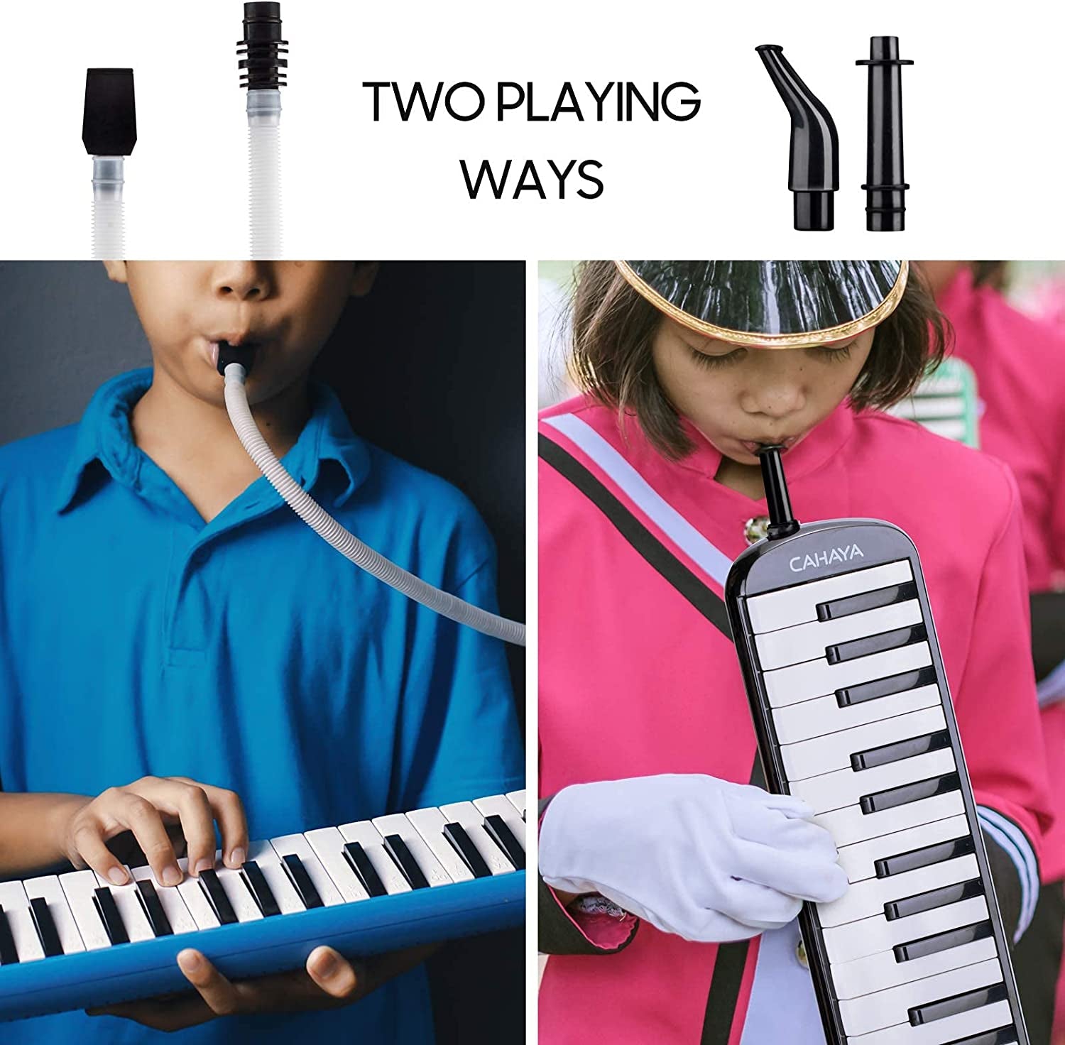 Melodica 32 Keys Double Tubes Mouthpiece Air Piano Keyboard Musical Instrument with Carrying Bag 32 Keys, Black, CY0050-1